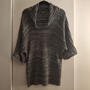 Ava & Grace Women's Crochet Black, Gray And White Cowl Neck Sweater